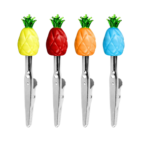 Colorful Pineapple Glass Memo Clips 4 Pack, front view on white background, ideal for rolling accessories