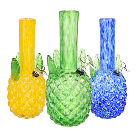 Pineapple Paradise Soft Glass Water Pipes in yellow, green, and blue - 11.5 inches front view