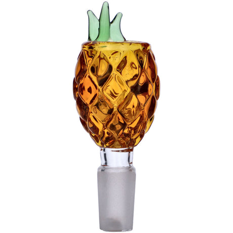 Yellow Pineapple Party Bowl Male Joint for Bongs, Fun Novelty Design, Front View on White Background
