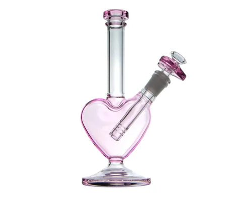 1Stop Glass Valentine Heart Bong in Pink, 9" Beaker Design with 45 Degree Joint, Side View