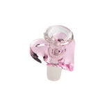 1Stop Glass pink heart-shaped bowl for bongs, top view showing 14mm joint