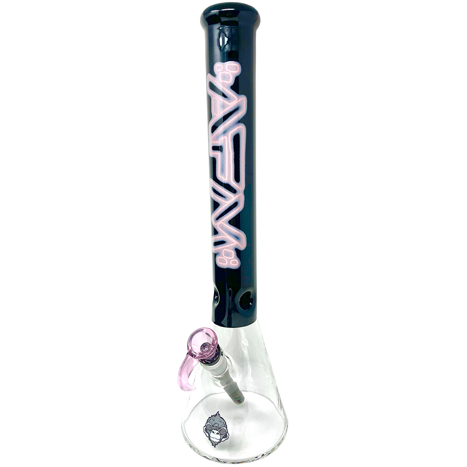 AFM 18" Neon Lights Sleeve Glass Beaker Bong in Pink with Borosilicate Glass, Front View