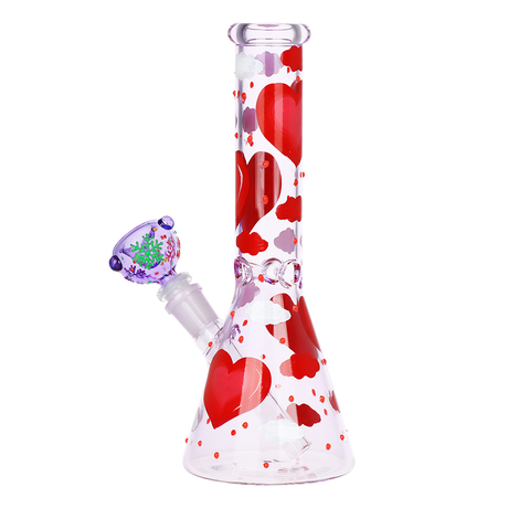 Pinky Hearts Beaker Glass Water Pipe | 10" | 14mm F