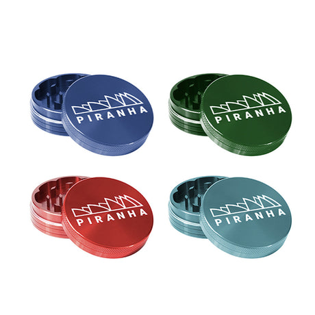 Piranha 2 Piece 2.2" Aluminum Grinders in Red, Blue, Green, and Black Colors