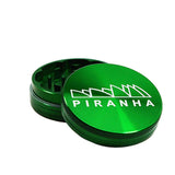 Piranha 2.5" Aluminum 2-Piece Grinder in Green with Engraved Logo - Top View
