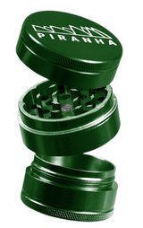 Piranha 3 Piece 2.0" Aluminum Grinder in Green, Medium Size, Angled View with Open Chambers