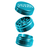 Piranha 3 Piece 2.2" Aluminum Grinder in Teal, Disassembled View Showing All Parts