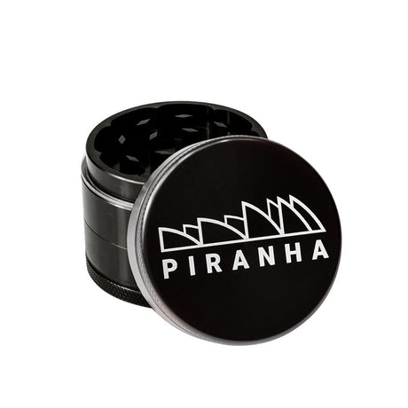 Piranha 3 Piece Aluminum Grinder, 2.2" Size, Black, Angled View with Visible Teeth