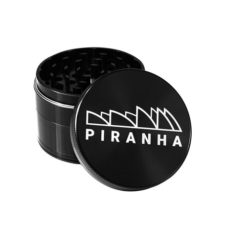 Piranha 3 Piece 2.5" Aluminum Grinder, Black, Top View with Open Lid