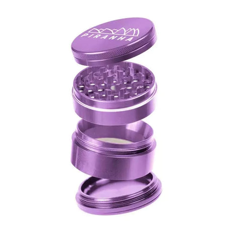 Piranha 4 Piece 2.0" Aluminum Grinder in Purple, Angled View Showing All Sections