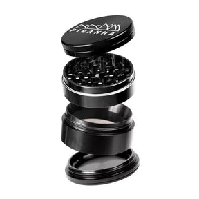 Piranha 4 Piece Aluminum Grinder, 3.5" Size, Exploded View Showing All Parts