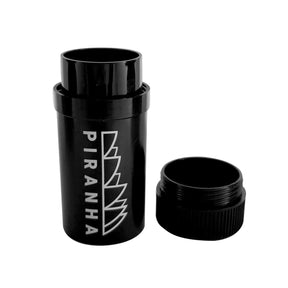 Piranha Crush Can 3-Piece Grinder Combo, black, front view with lid off, USA made storage solution