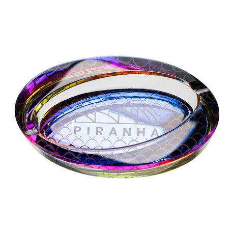 Piranha Glass Oval Slant Ashtray with Chroma Rainbow Scales Pattern - Top View