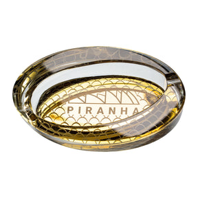 Piranha Glass Oval Slant Ashtray with Scales Pattern in Gold - Top View
