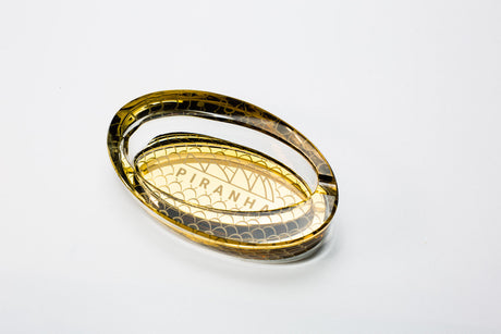 Piranha Glass Oval Slant Ashtray with Gold Accents - Top View