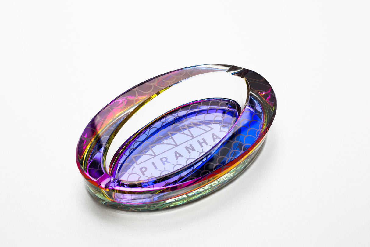 Piranha Glass Oval Slant Ashtray in Iridescent Borosilicate Glass - Top View