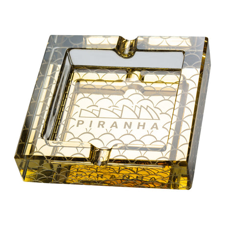 Piranha Glass Square Ashtray with Scales Pattern in Gold, Thick Borosilicate Glass, Top View