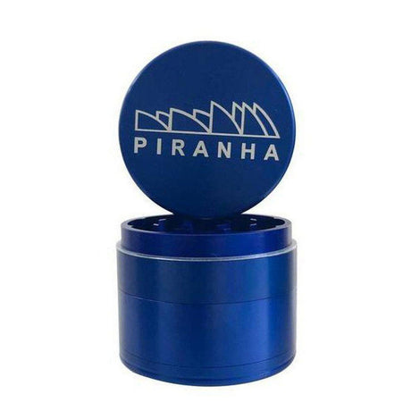Piranha Grinder 4pc 2.0" Aluminum in Blue with Logo - Front View