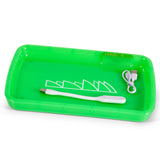Piranha LED Rolling Tray in vibrant green with illuminated edges, front view on white background