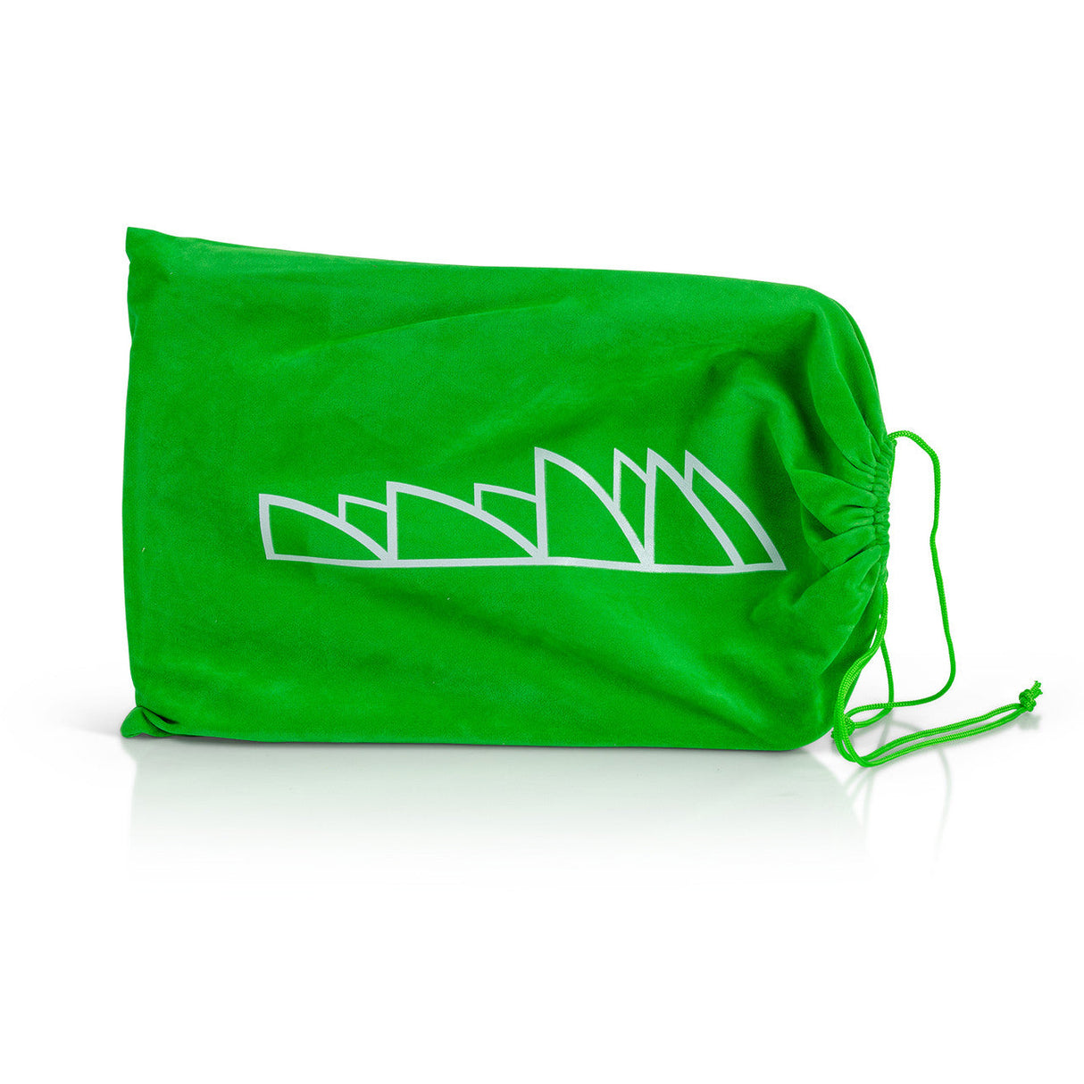 Piranha LED Rolling Tray in green with a drawstring bag, front view on a white background