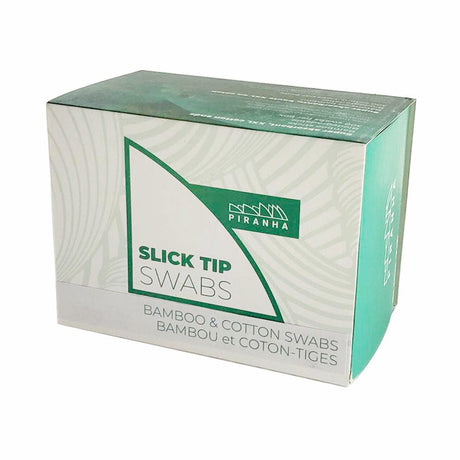 Piranha Slick Tips Dab Swabs Box, Regular Size, 300 White Cotton Swabs, Front View