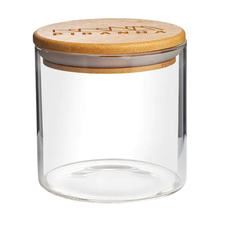 Piranha Storage Jar with Bamboo Lid, made of Borosilicate Glass, front view on white background