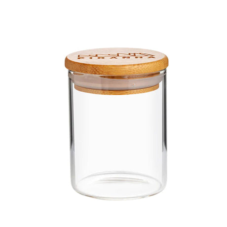 Piranha Storage Jar with Bamboo Lid, Borosilicate Glass, Front View on White Background