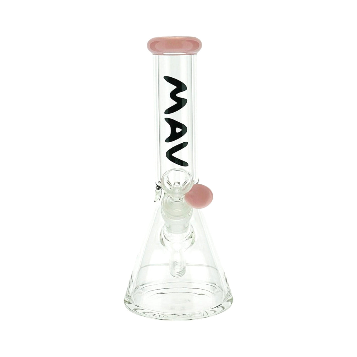 MAV Glass 8" Mini Beaker Bong with Pink Accents, 14mm Borosilicate Glass, Front View