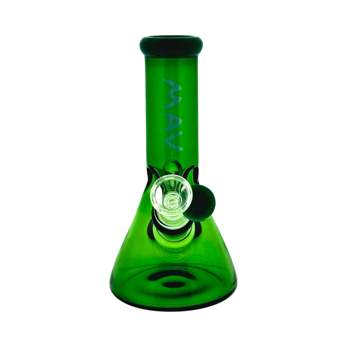 MAV Glass 7" Mini Beaker Bong in 2-tone green, with 14mm bowl, front view on white background