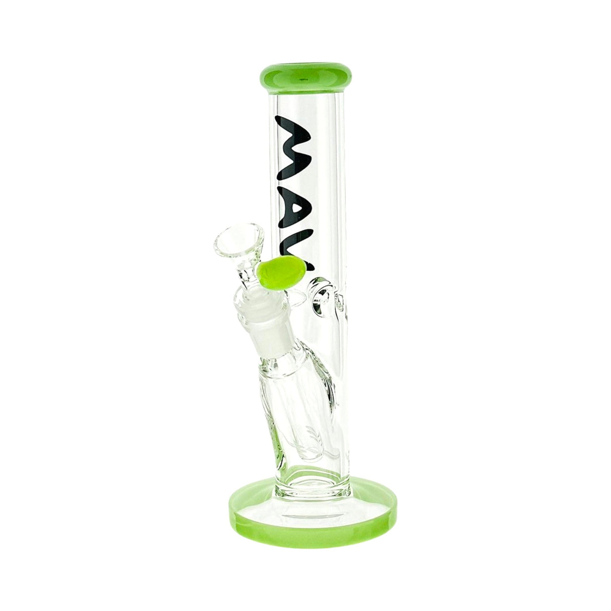 MAV Glass 8" Mini Straight Bong with Green Colored Top, 14mm Borosilicate Glass, Front View