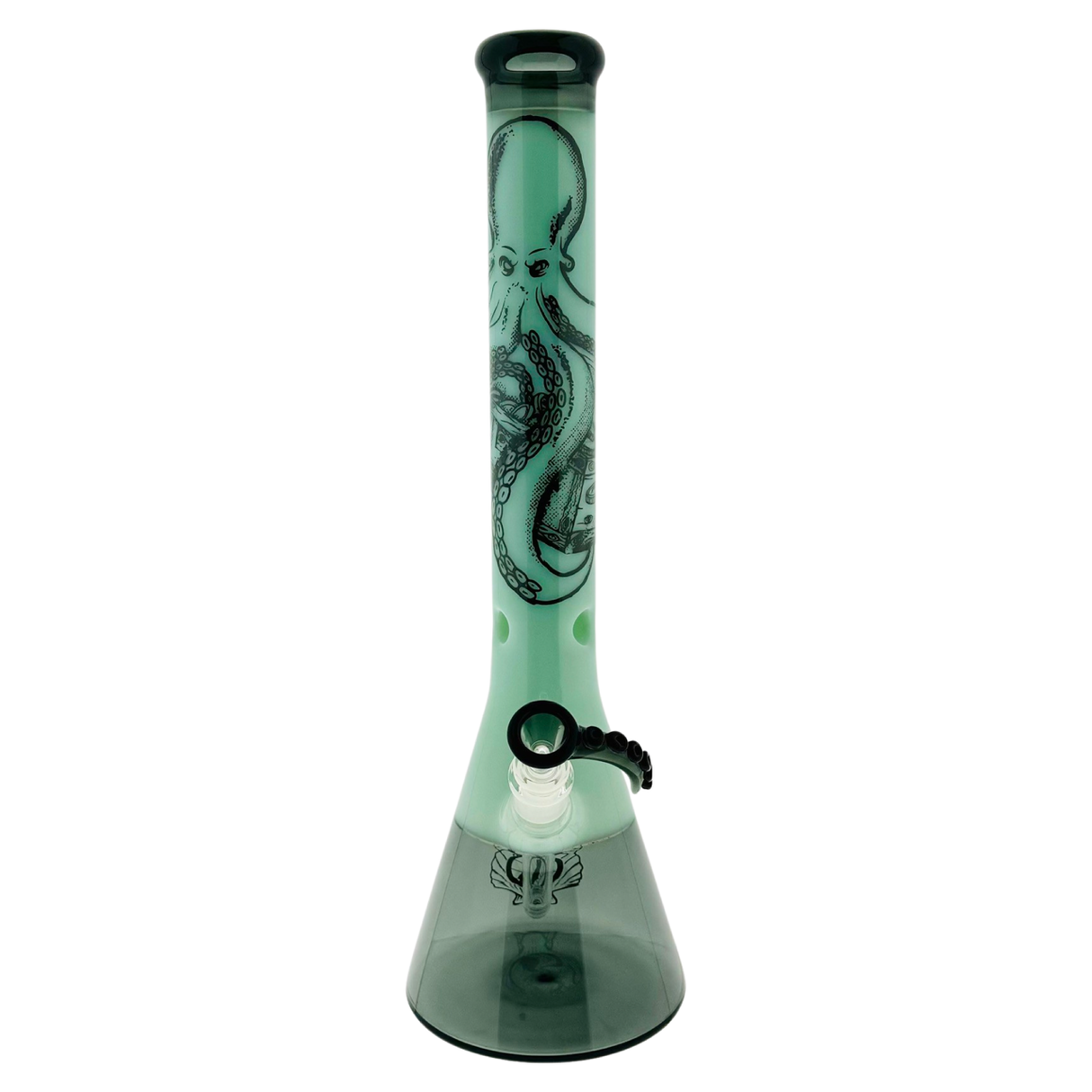 MAV Glass 18" Beaker Bong with Kraken Design, 2-Tone Sleeve, Front View on White Background