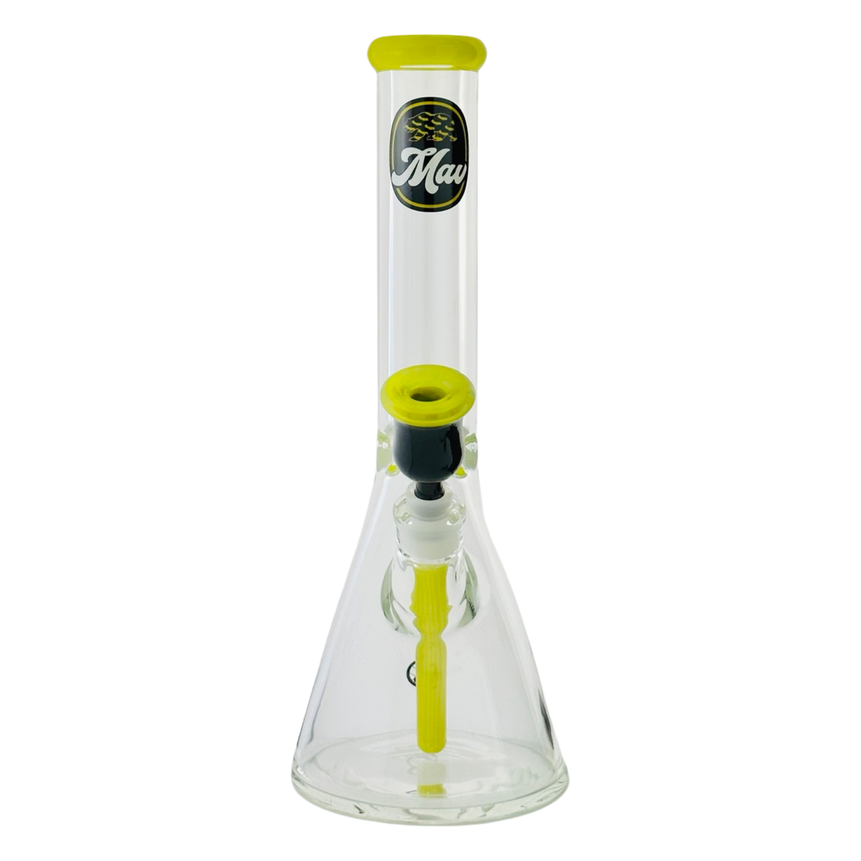 MAV Glass 15" Chiquita Beaker Bong with 9mm Borosilicate Glass and Yellow Accents, Front View