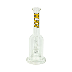 MAV Glass Octoperc Beast 14" shower perc bong, front view with gold MAV lettering on a clear glass tube