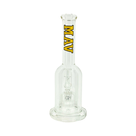 MAV Glass Octoperc Beast 14" shower perc bong, front view with gold MAV lettering on a clear glass tube