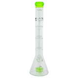 MAV Glass Inverted Slitted Puck to Double UFO Beaker Bong with Green Accents - Front View