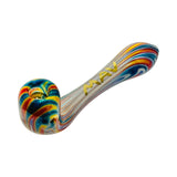 MAV Glass Wig Wag Golden 5” Sherlock Hand Pipe with Colorful Swirls, Side View