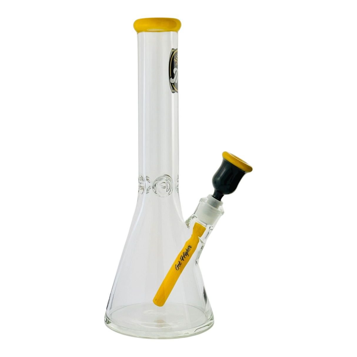 MAV Glass 15" Chiquita Accented Beaker Bong with Yellow Highlights, Front View