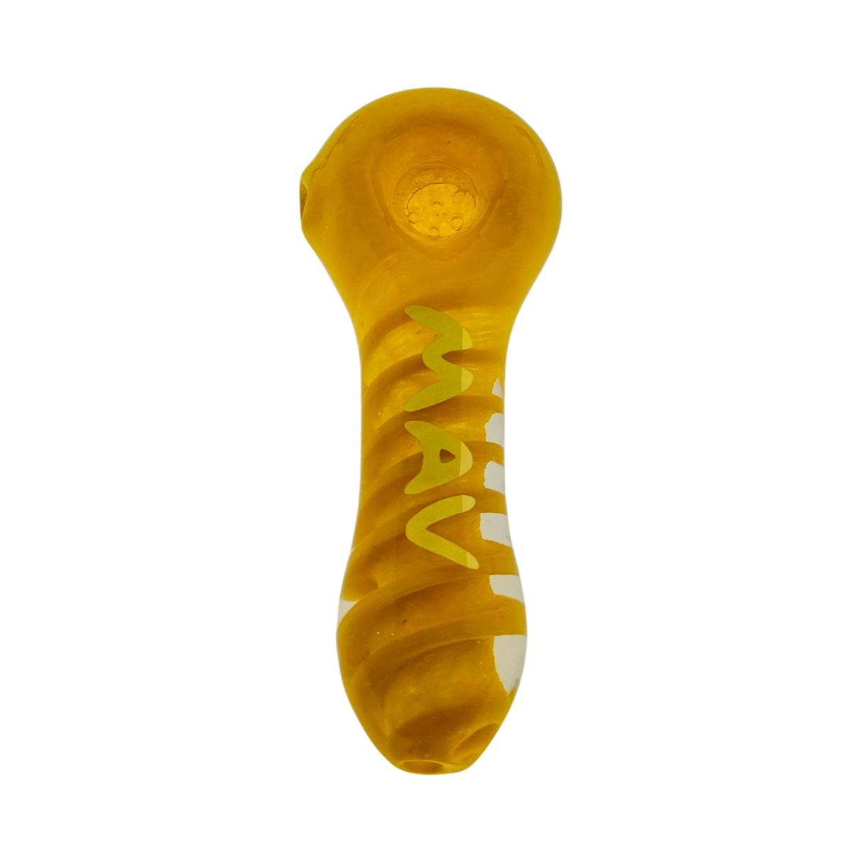 MAV Glass Twisted Frit Hand Pipe in Yellow with Borosilicate Glass, Top View