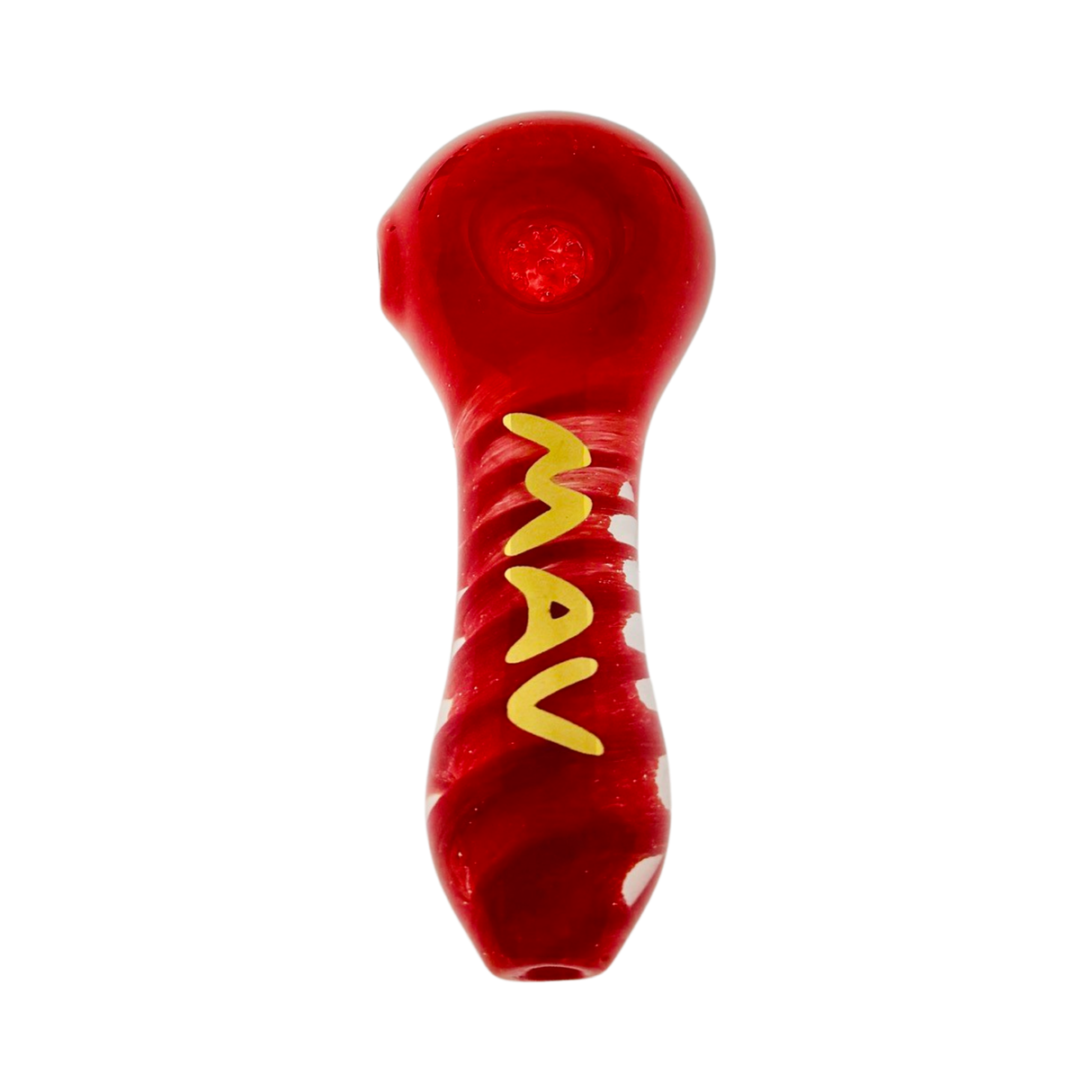 MAV Glass Twisted Frit Professional Hand Pipe in Red - Front View on White Background