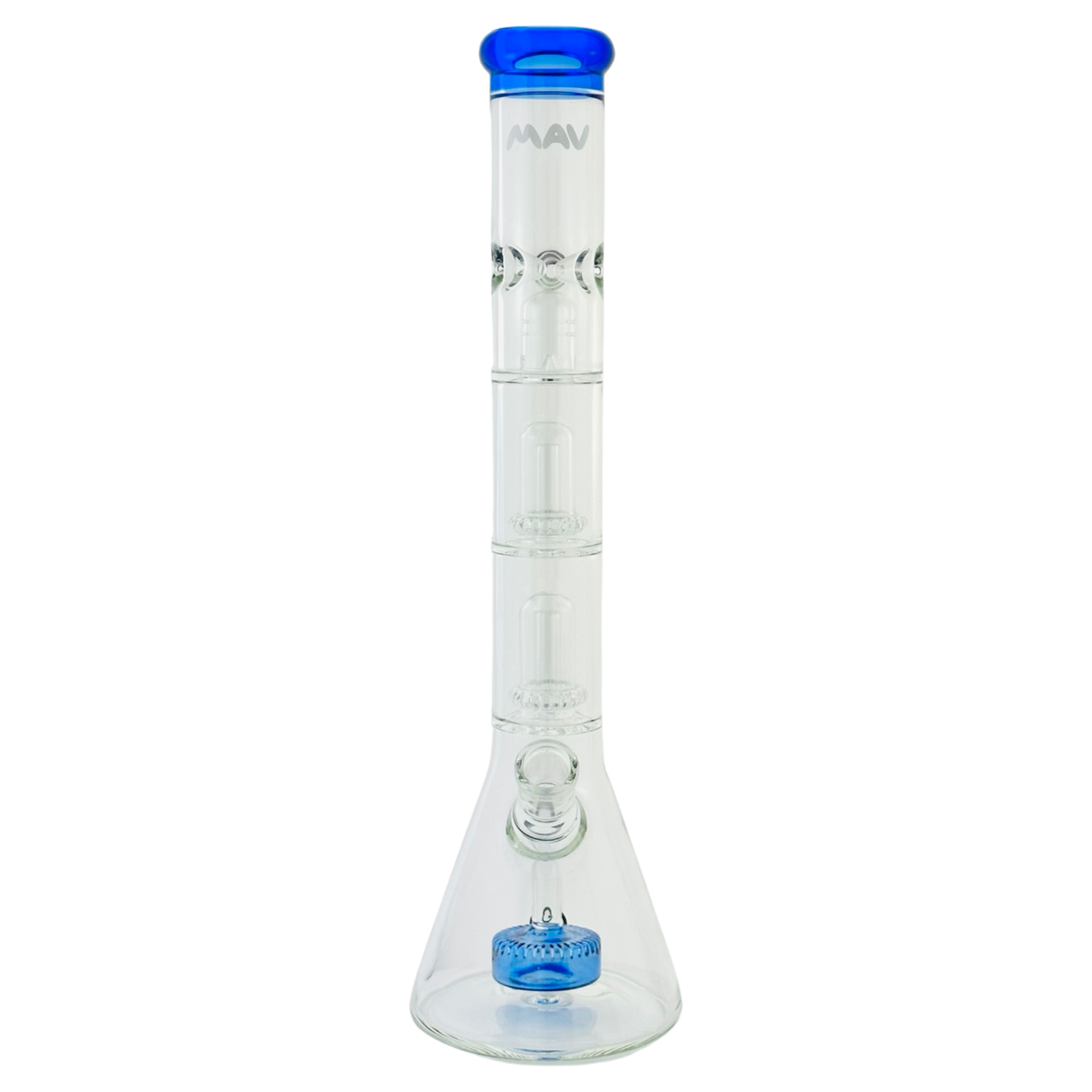 MAV Glass Inverted Slitted Puck to Double UFO Beaker Bong Front View on White Background