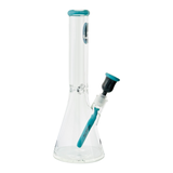 MAV Glass 15" Chiquita Beaker Bong with teal accents and borosilicate glass, front view