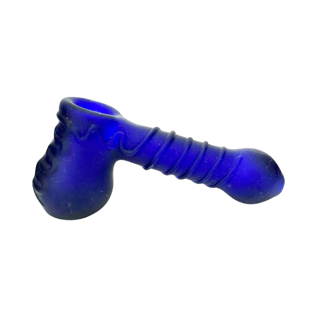 AFM Sandblast Blue Glass Bubbler with Deep Bowl, Front View on Seamless White Background