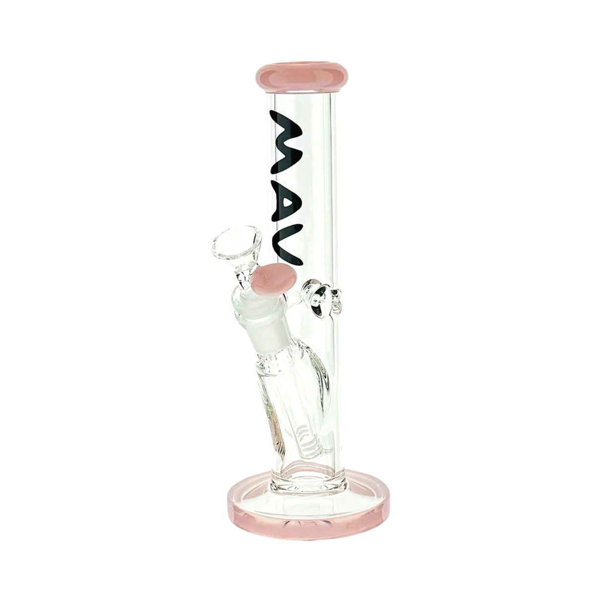 MAV Glass 8" Mini Straight Bong with Pink Color Top, 14mm Bowl - Front View