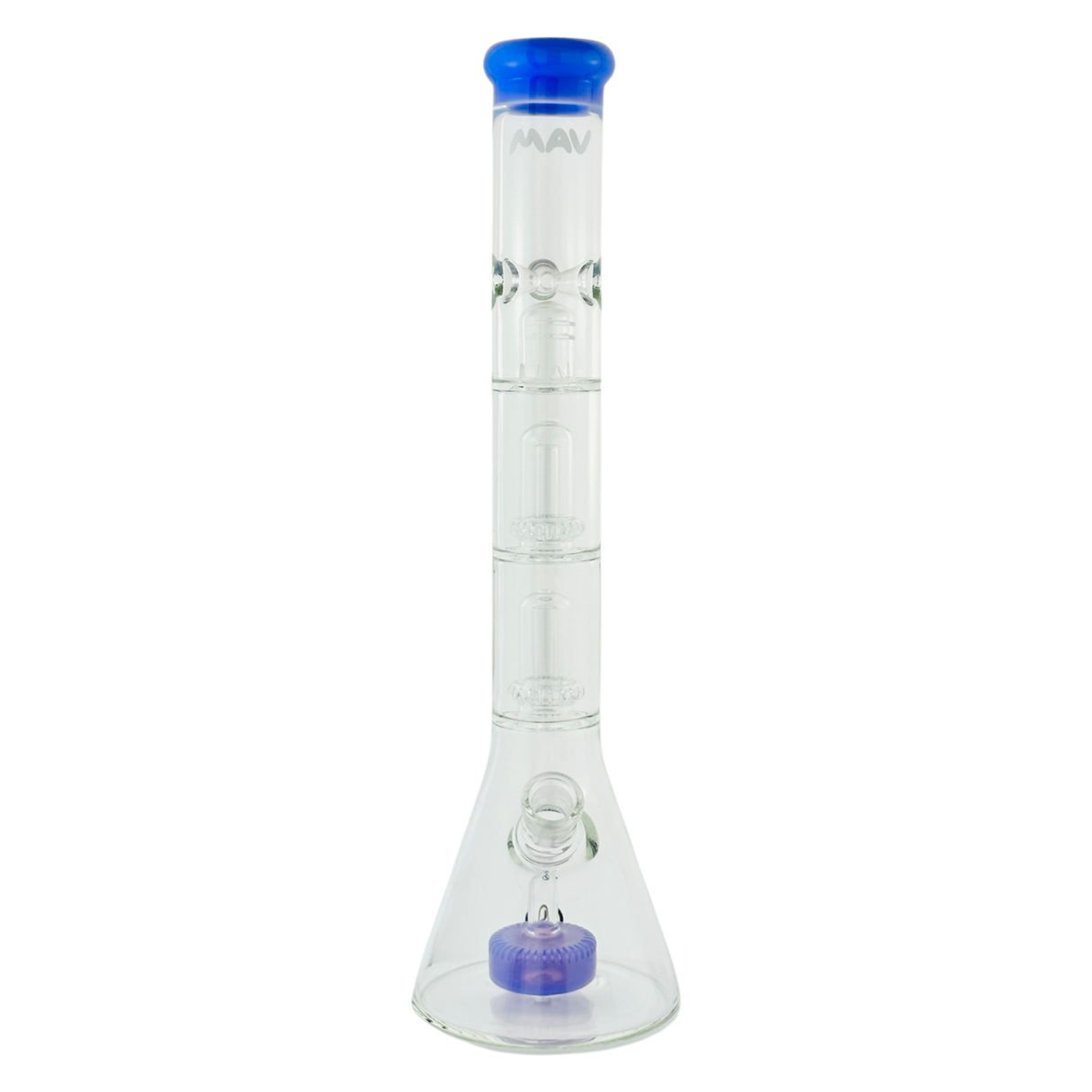 MAV Glass Beaker with Inverted Slitted Puck to Double UFO Percs, Front View on White