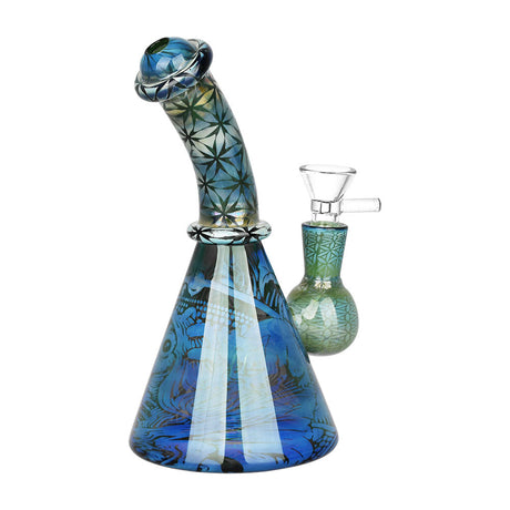 Plague Doctor Fumed Water Pipe, 7" Beaker Bong with Disc Percolator, 14mm Female Joint, Front View