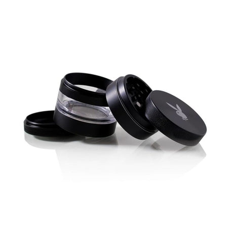Playboy x RYOT Jar Body Grinder in Black, 4-Part Aluminum with Viewing Chamber, Side View