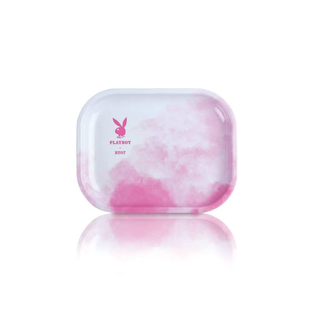 Playboy x RYOT Metal Rolling Tray in Pink Smoke - Small Size, Front View on White Background