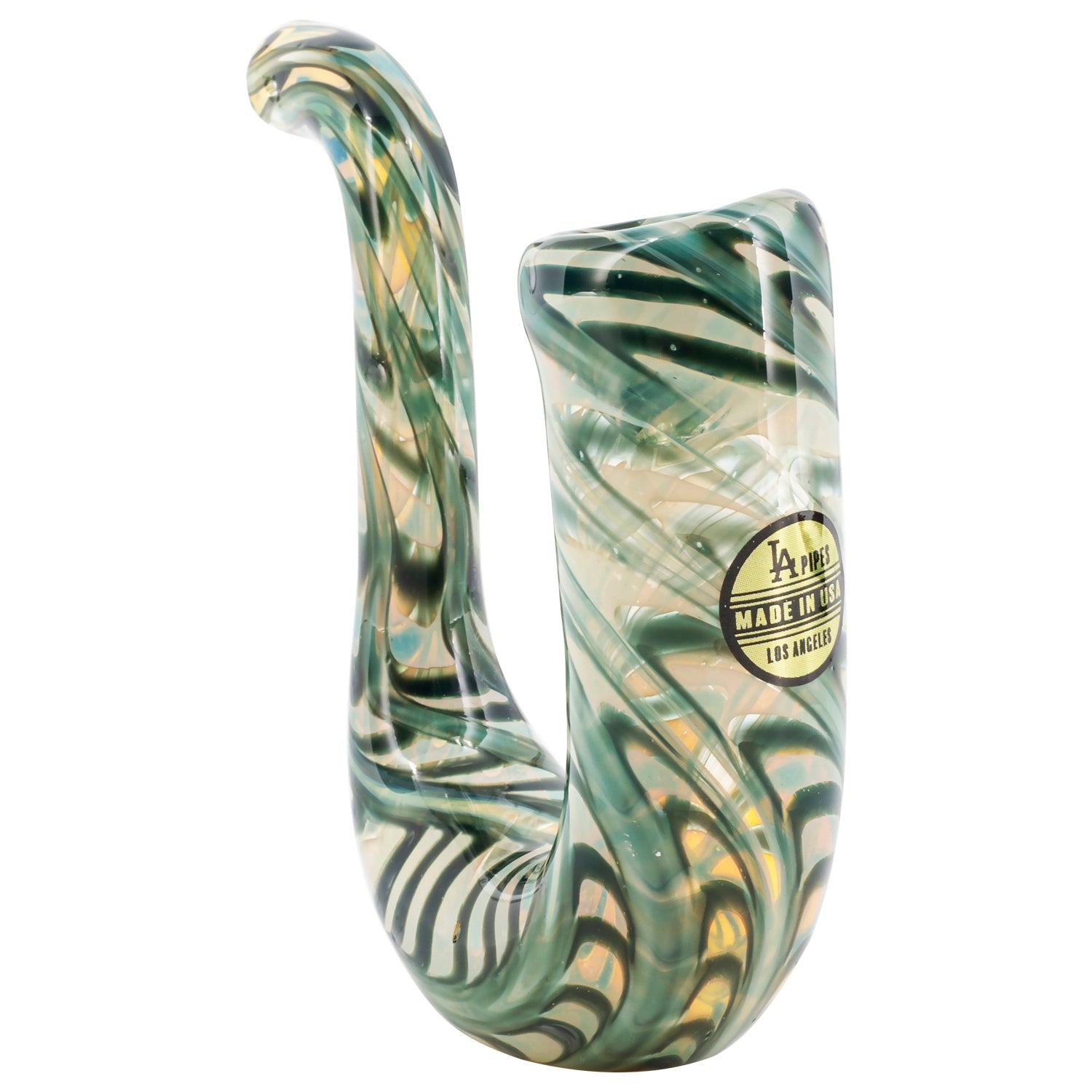 Sherlock Hand Blown Glass Pipe with green sparkle hotsell and illuminati color blacklight reactive