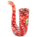 LA Pipes Pocket Sherlock Pipe in red swirl design, borosilicate glass, side view on white background