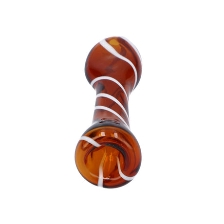 Amber and white striped glass chillum pipe by Valiant Distribution, pocket-sized, perfect for travel, 3.25" front view
